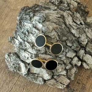 Vintage "Correct Jewelry for Men" Cuff Links 60s Black Onyx in Gold Fill Setting